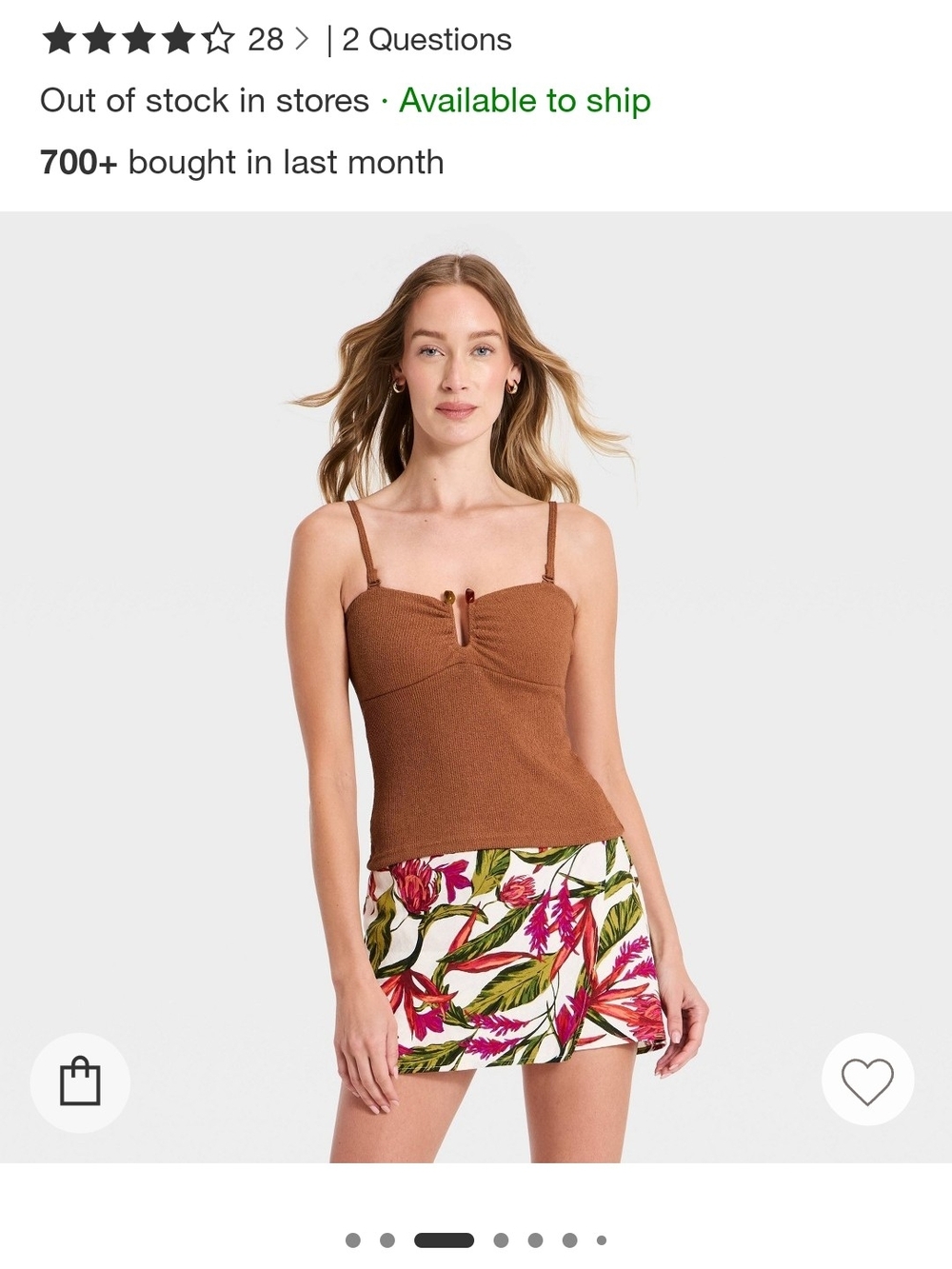 a new day Brown Ribbed Spaghetti Strap Tank with Keyhole Detail